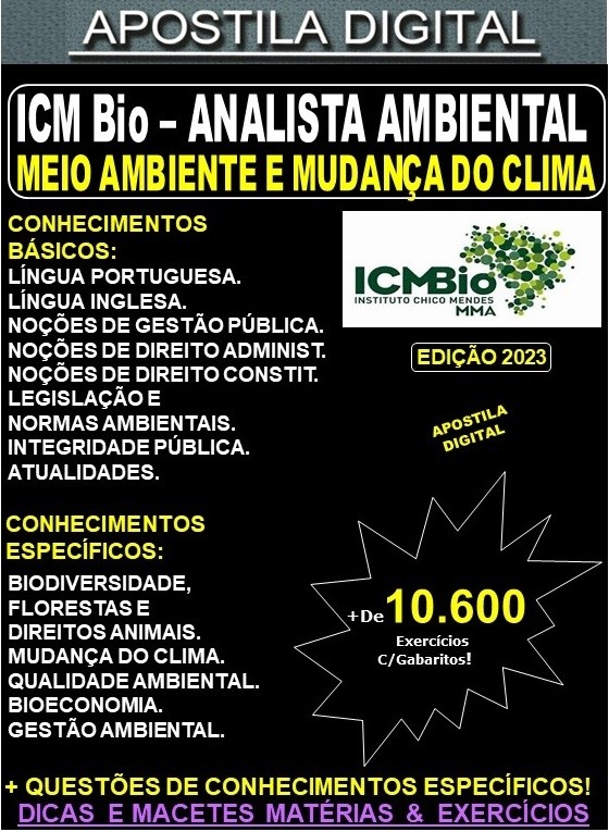 Apostila ICMBio - ANALISTA AMBIENTAL - MEIO AMBIENTE e MUDANÇA do CLIMA - Teoria + 10.600 Exercícios - Concurso 2023