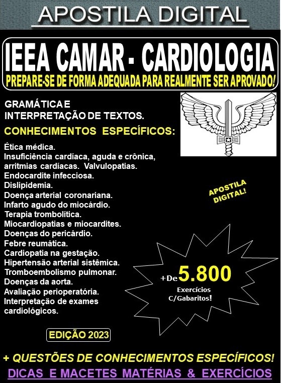 Apostila AERONÁUTICA IEEA CAMAR - CARDIOLOGIA - Teoria + 5.800 Exercícios - Concurso 2023-24