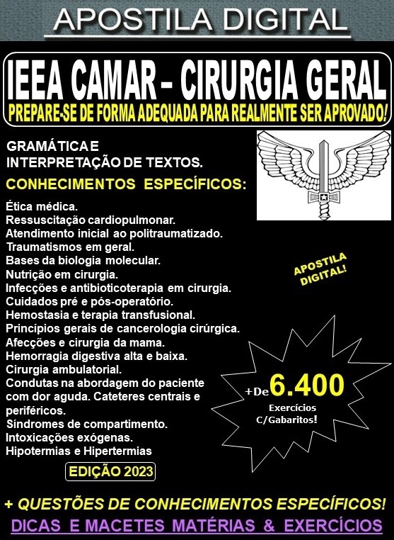 Apostila AERONÁUTICA  IEEA CAMAR  - CIRURGIA GERAL - Teoria + 6.400 Exercícios - Concurso 2023-24