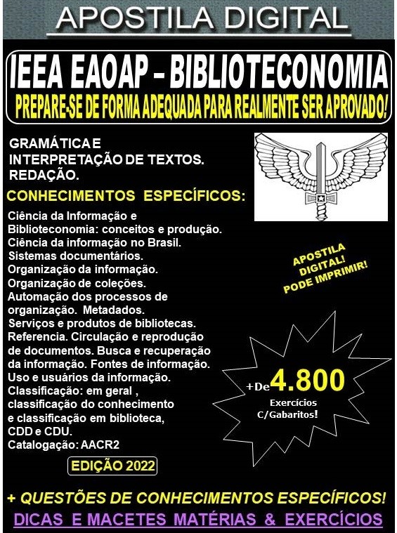 Apostila EAOAP - BIBLIOTECONOMIA - Teoria + 4.800 Exercícios - Concurso 2022