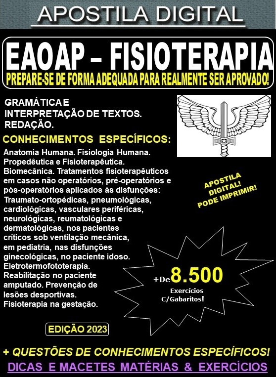 Apostila AERONÁUTICA EAOAP - FISIOTERAPIA - Teoria + 8.500 Exercícios - Concurso 2023-24