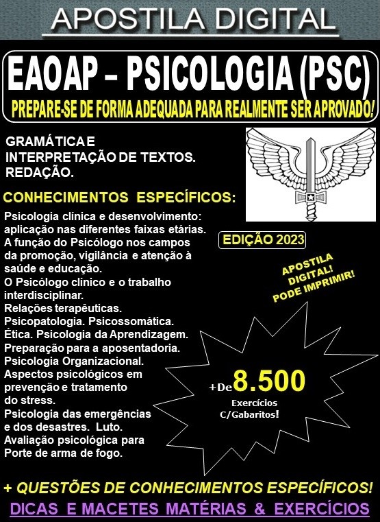 Apostila AERONÁUTICA EAOAP - PSICOLOGIA - Teoria + 8.500 Exercícios - Concurso 2023-24