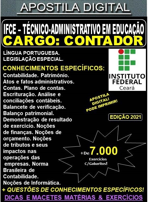 Apostila IFCE - TAE - CONTADOR  - Teoria + 7.000 Exercícios - Concurso 2021