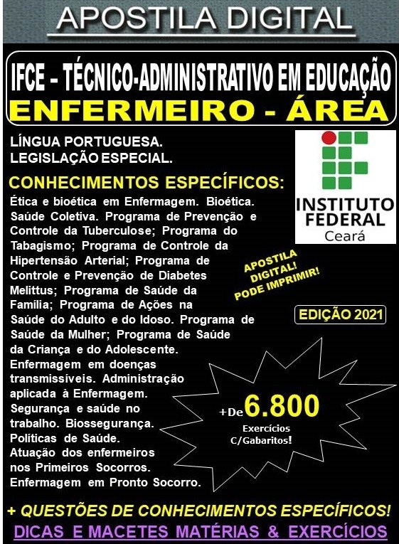 Apostila IFCE - TAE - ENFERMEIRO-ÁREA  - Teoria + 6.800 Exercícios - Concurso 2021