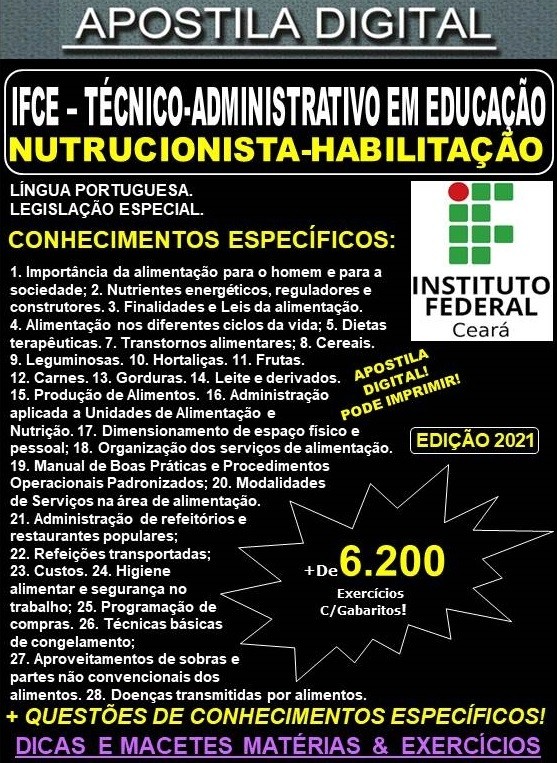 Apostila IFCE - TAE - NUTRICIONISTA-HABILITAÇÃO  - Teoria + 6.200 Exercícios - Concurso 2021