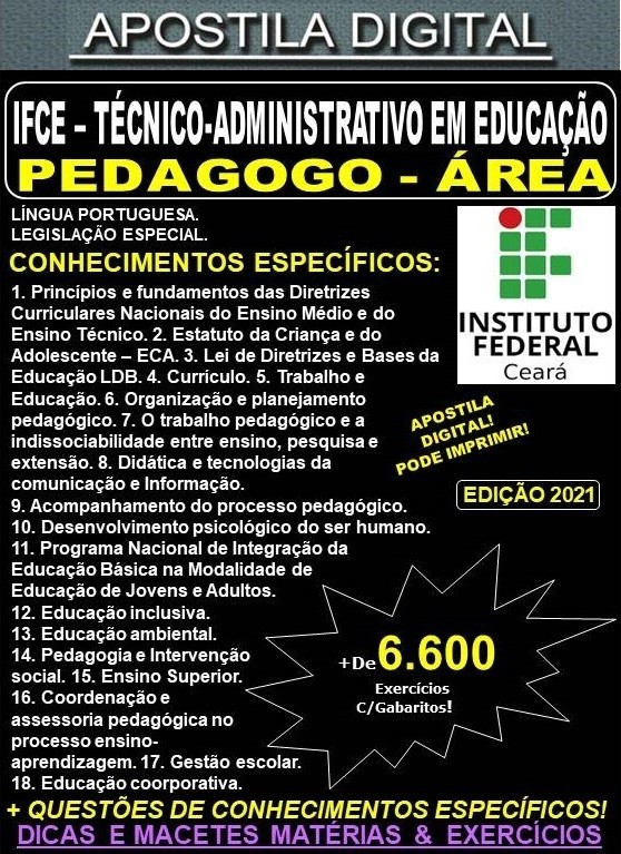 Apostila IFCE - TAE - PEDAGOGO - ÁREA - Teoria + 6.600 Exercícios - Concurso 2021