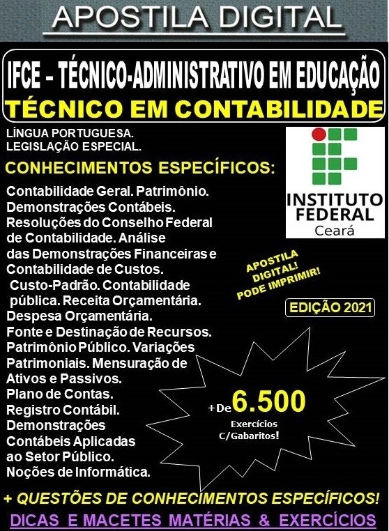 Apostila IFCE - TAE - TÉCNICO em CONTABILIDADE - Teoria + 6.500 Exercícios - Concurso 2021