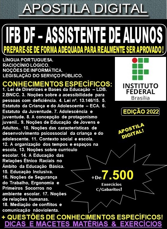 Apostila IFB DF - ASSISTENTE de ALUNOS - Teoria + 7.500 Exercícios - Concurso 2022