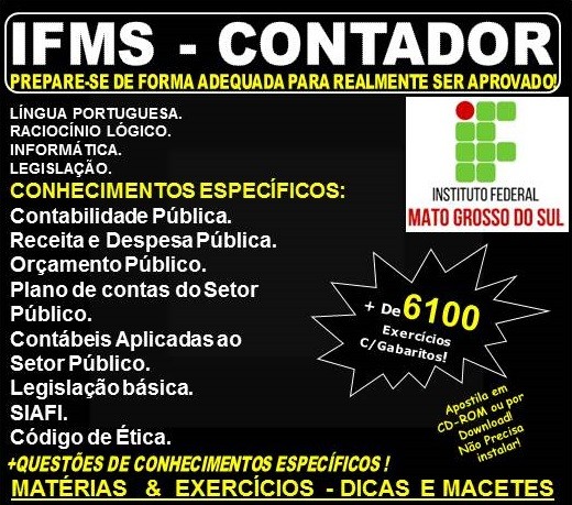 Apostila IFMS - CONTADOR - Teoria + 6.100 Exercícios - Concurso 2018