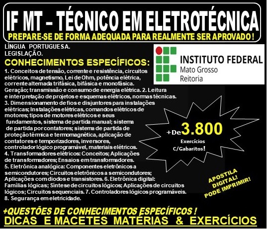 Apostila IF MT - TÉCNICO em ELETROTÉCNICA - Teoria + 3.800 Exercícios - Concurso 2019