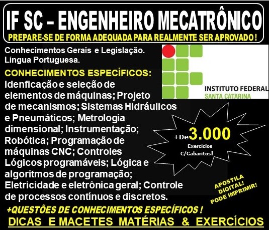 Apostila IF SC - ENGENHEIRO MECATRÔNICO - Teoria + 3.000 Exercícios - Concurso 2019