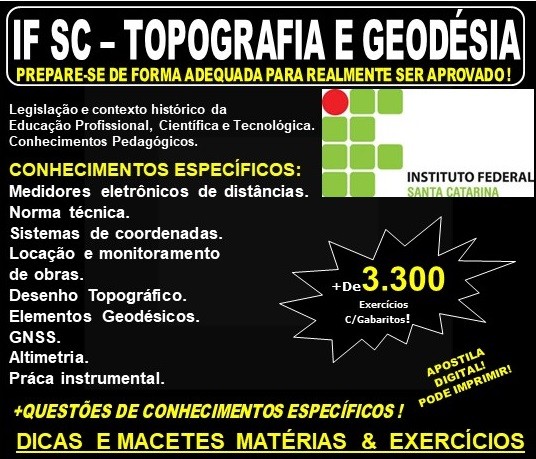 Apostila IF SC - TOPOGRAFIA e GEODÉSIA - Teoria + 3.300 Exercícios - Concurso 2019