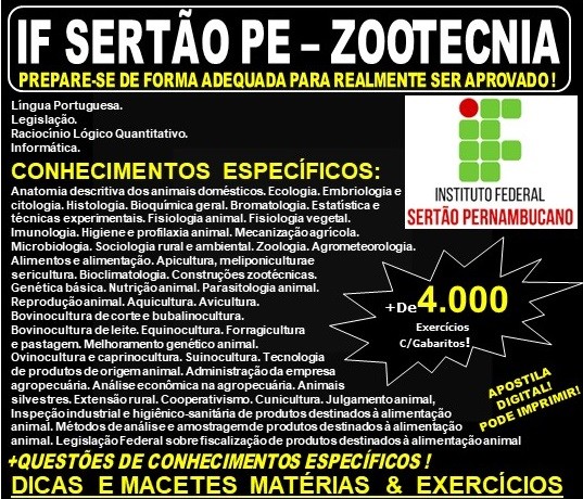 Apostila IF SERTÃO PE - ZOOTECNIA - Teoria + 4.000 Exercícios - Concurso 2019