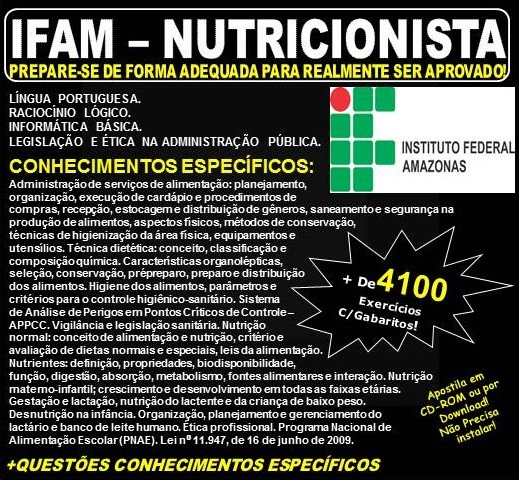 Apostila IFAM - NUTRICIONISTA - Teoria + 4.100 Exercícios - Concurso 2019