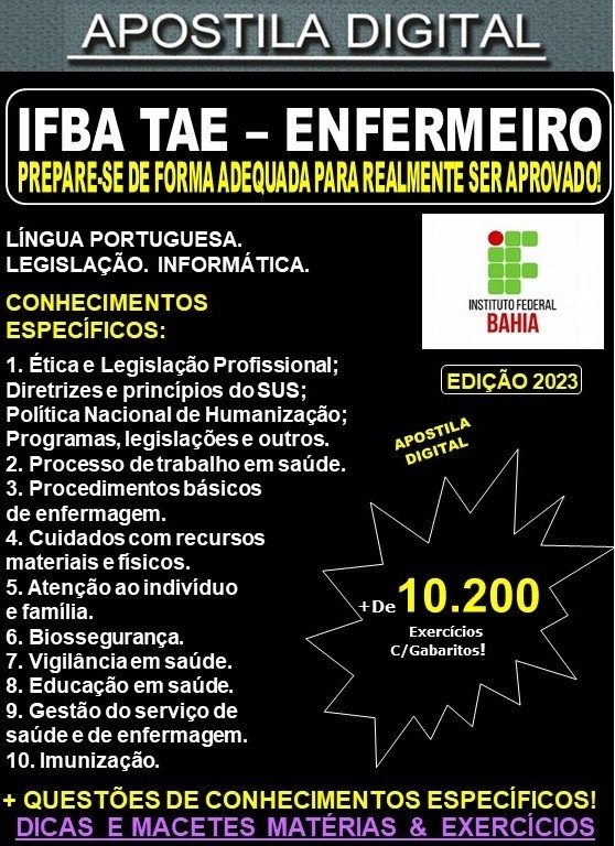 Apostila IFBA TAE - ENFERMEIRO - Teoria + 10.200 Exercícios - Concurso 2023