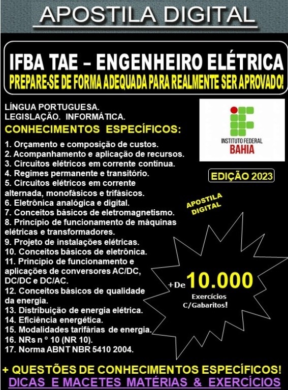 Apostila IFBA TAE - ENGENHEIRO ELÉTRICA - Teoria + 10.000 Exercícios - Concurso 2023