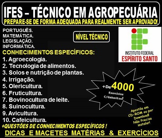 Apostila IFES - TÉCNICO em AGROPECUÁRIA - Teoria + 4.000 Exercícios - Concurso 2022