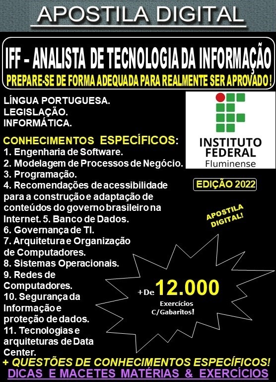 Apostila IFF - ANALISTA de TECNOLOGIA da INFORMAÇÃO - Teoria + 12.000 Exercícios - Concurso 2022