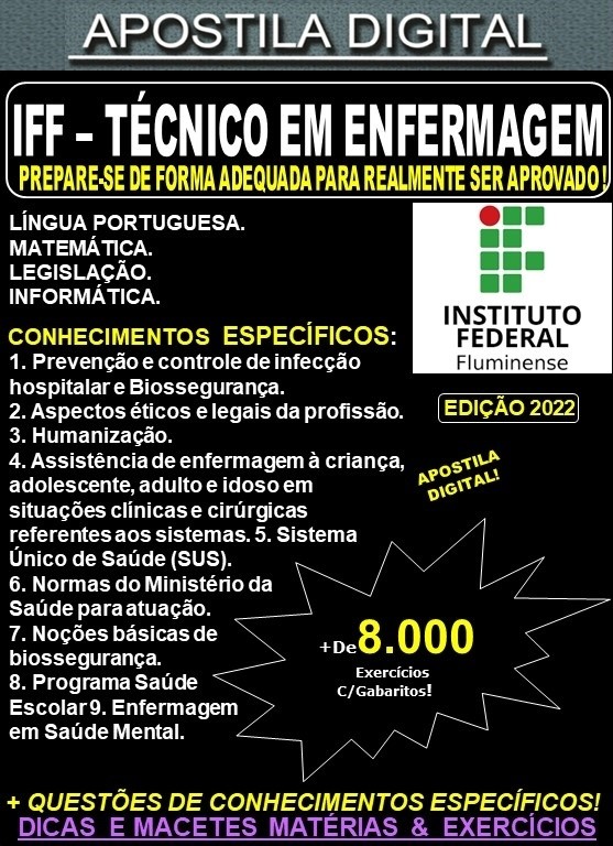 Apostila IFF - TÉCNICO em ENFERMAGEM - Teoria + 8.000 Exercícios - Concurso 2022
