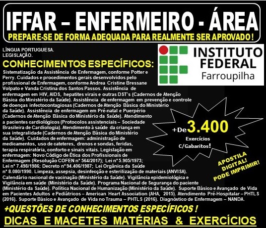 Apostila IFFAR - ENFERMEIRO - ÁREA - Teoria + 3.400 Exercícios - Concurso 2019