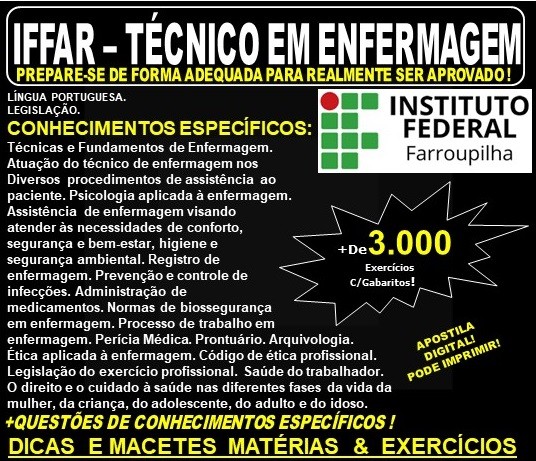 Apostila IFFAR - TÉCNICO de ENFERMAGEM - Teoria + 3.000 Exercícios - Concurso 2019