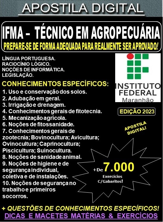 Apostila IFMA 2023  - TÉCNICO em AGROPECUÁRIA - Teoria +7.000 Exercícios - Concurso 2023