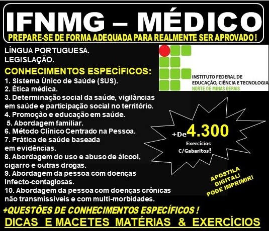 Apostila IFNMG - MÉDICO - Teoria + 4.300 Exercícios - Concurso 2019