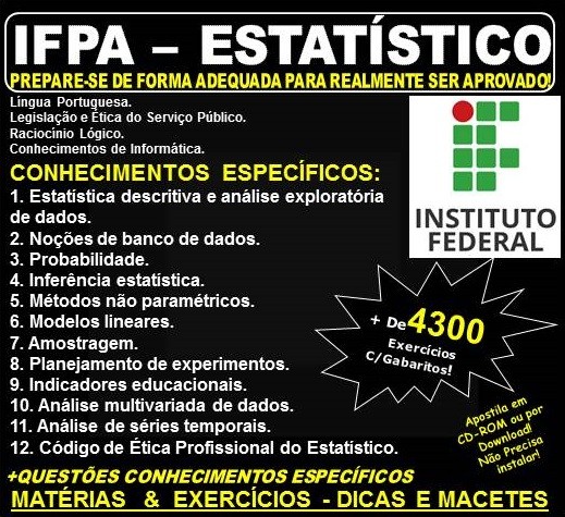 Apostila IFPA - ESTATÍSTICO - Teoria + 4.300 Exercícios - Concurso 2019