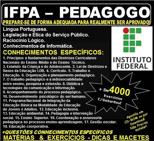 Apostila IFPA - PEDAGOGO - Teoria + 4.000 Exercícios - Concurso 2019