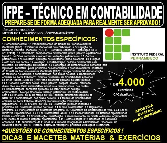 Apostila IFPE - TÉCNICO em CONTABILIDADE - Teoria + 4.000 Exercícios - Concurso 2019