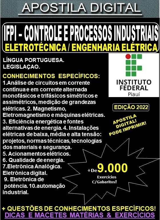 Apostila IFPI - Controle e Processos Industriais - ELETROTÉCNICA / ENGENHARIA ELÉTRICA - Teoria + 9.000 Exercícios - Concurso 2022