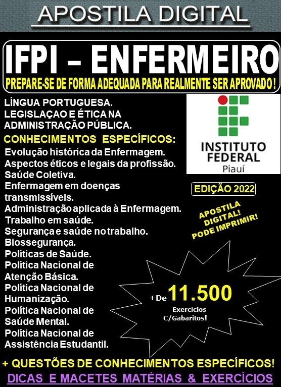 Apostila IFPI - ENFERMEIRO - Teoria + 11.500 Exercícios - Concurso 2022