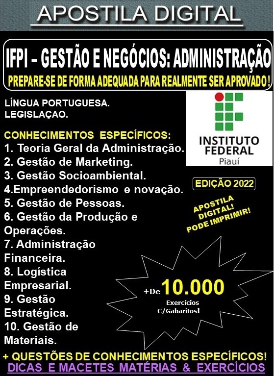 Apostila IFPI - Gestão e negócios - ADMINISTRAÇÃO - Teoria + 10.000 Exercícios - Concurso 2022
