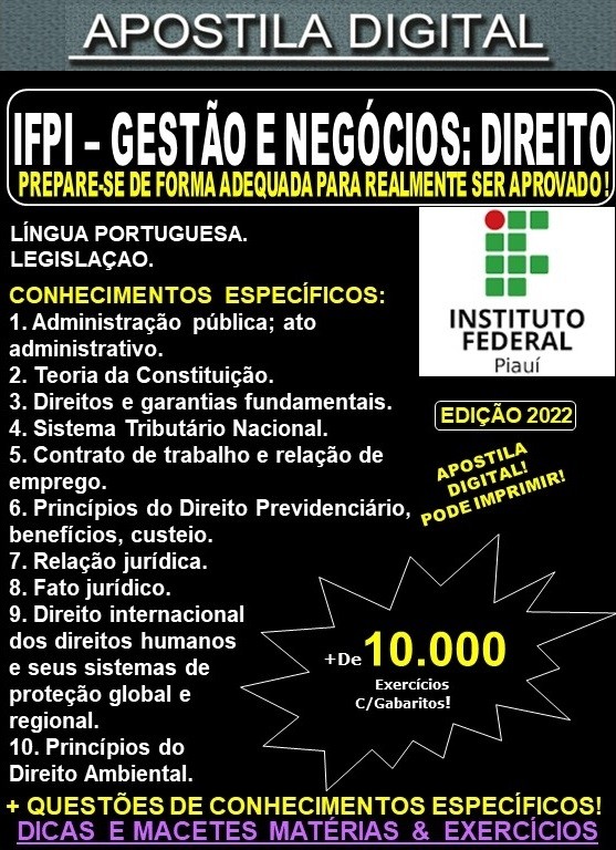 Apostila IFPI - Gestão e Negócio - DIREITO - Teoria + 10.000 Exercícios - Concurso 2022