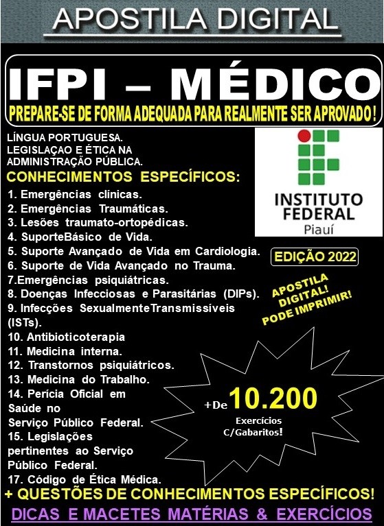 Apostila IFPI - MÉDICO - Teoria + 10.200 Exercícios - Concurso 2022