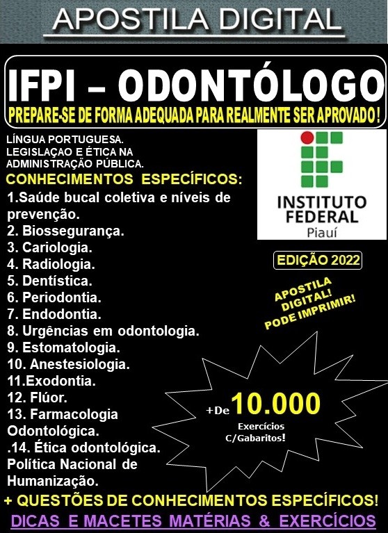 Apostila IFPI - ODONTÓLOGO - Teoria + 10.000 Exercícios - Concurso 2022