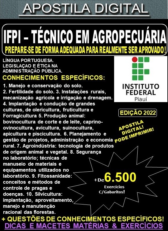 Apostila IFPI - TÉCNICO em AGROPECUÁRIA - Teoria + 6.500 Exercícios - Concurso 2022