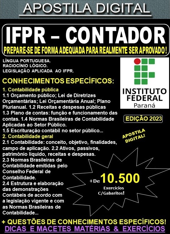 Apostila IFPR - CONTADOR - Teoria + 10.500 Exercícios - Concurso 2023