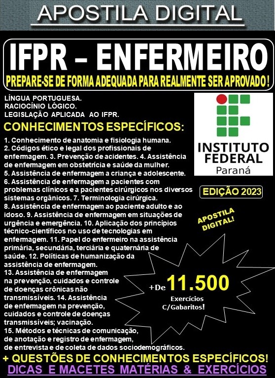 Apostila IFPR - ENFERMEIRO - Teoria + 11.500 Exercícios - Concurso 2023