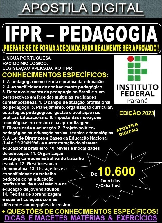Apostila IFPR - PEDAGOGIA - Teoria + 10.600 Exercícios - Concurso 2023