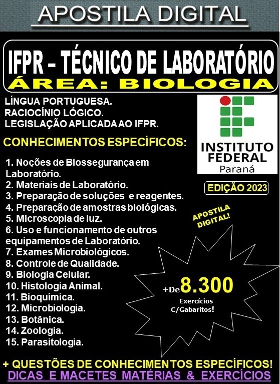 Apostila IFPR - Técnico de Laboratório - BIOLOGIA - Teoria + 8.300 Exercícios - Concurso 2023