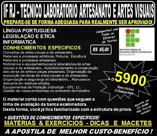 Apostila IF RJ - TÉCNICO LABORATÓRIO ARTESANATO e ARTES VISUAIS - Teoria + 5.900 Exercícios - Concurso 2016