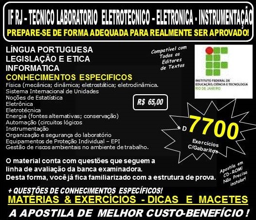 Apostila IF RJ - TECNICO LABORATORIO - ELETROTÉCNICO - ELETRÔNICA - INSTRUMENTAÇÃO - Teoria + 7.700 Exercícios - Concurso 2016