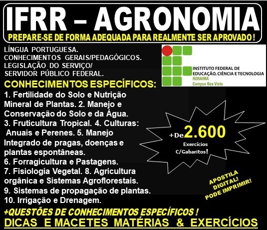 Apostila IFRR - AGRONOMIA - Teoria + 2.600 Exercícios - Concurso 2019