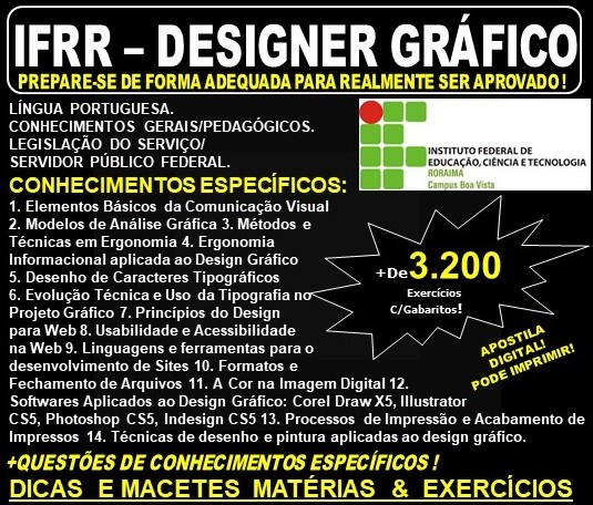 Apostila IFRR - DESIGNER GRÁFICO - Teoria + 3.200 Exercícios - Concurso 2019
