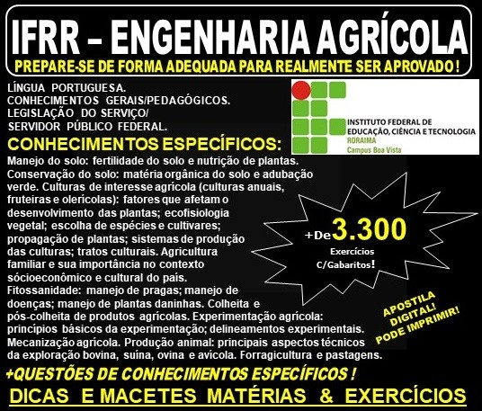 Apostila IFRR - ENGENHARIA AGRÍCOLA - Teoria + 3.300 Exercícios - Concurso 2019