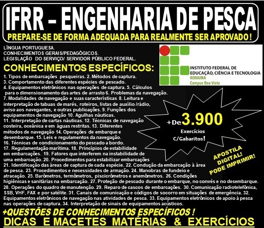 Apostila IFRR - ENGENHARIA de PESCA - Teoria + 3.900 Exercícios - Concurso 2019