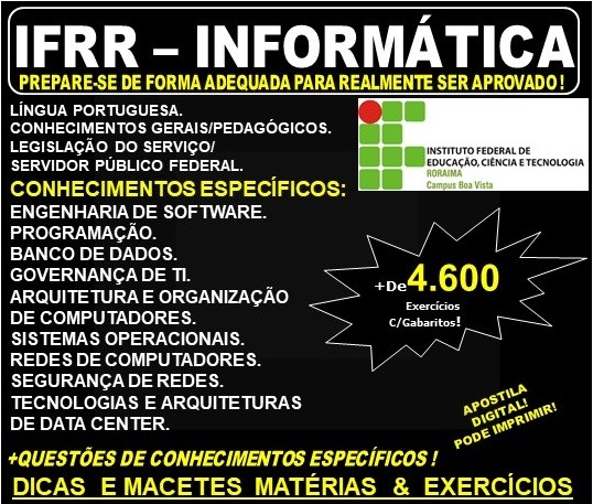 Apostila IFRR - INFORMÁTICA - Teoria + 4.600 Exercícios - Concurso 2019