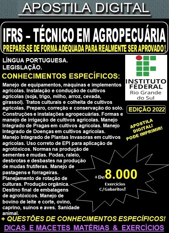 Apostila IFRS - TÉCNICO em AGROPECUÁRIA  - Teoria + 8.000 exercícios - Concurso 2022