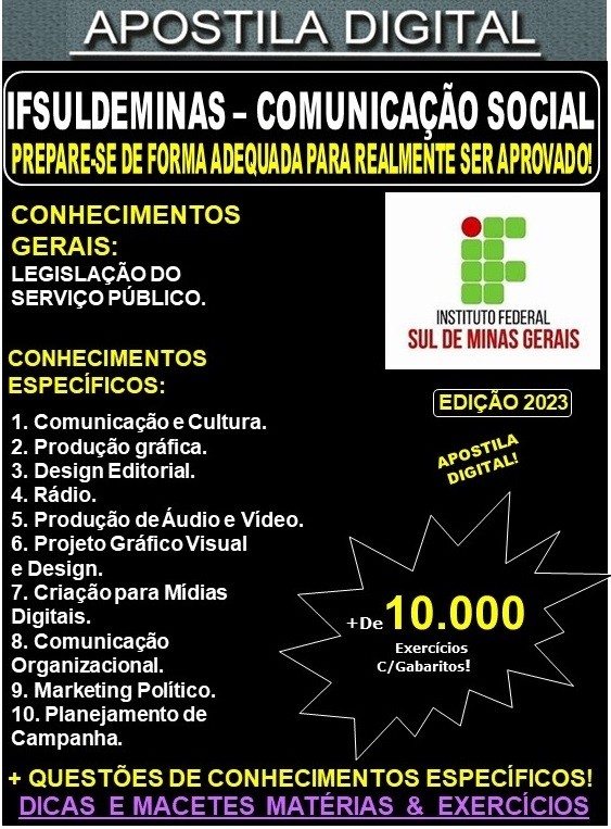 Apostila IFSULDEMINAS - COMUNICAÇÃO SOCIAL - Teoria + 10.000 Exercícios - Concurso 2023